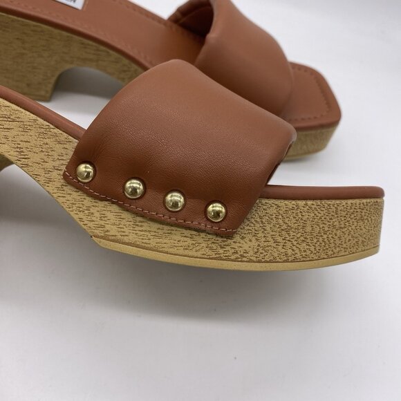Steve Madden Chana Studded Wood Heel Sandals Size 9 Open Toe Clog Platform Slide - Picture 4 of 12
